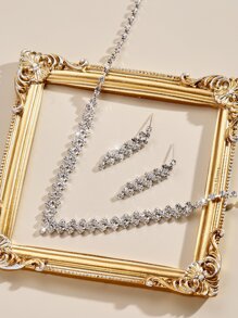 小众设计奢华爪链镶水钻项链耳环套装，中东爆款产品 - 銀色 - 查看 2