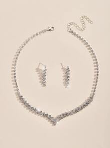 小众设计奢华爪链镶水钻项链耳环套装，中东爆款产品 - 銀色 - 查看 3