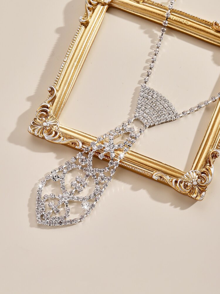 1套新娘婚禮經典閃爍鑽石項鍊 - 銀色 - 查看 1