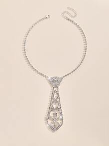1套新娘婚禮經典閃爍鑽石項鍊 - 銀色 - 查看 3