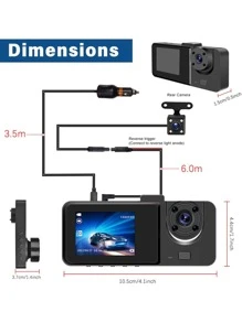 3鏡片1080P行車記錄儀2英寸迷你車黑色盒重力傳感器視頻錄製帶32G存儲卡 - 黑色 - 查看 3