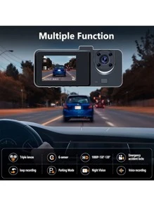 3鏡片1080P行車記錄儀2英寸迷你車黑色盒重力傳感器視頻錄製帶32G存儲卡 - 黑色 - 查看 5