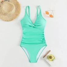 Women's Solid Color One Piece Swimsuit - Mint Blue - View 3
