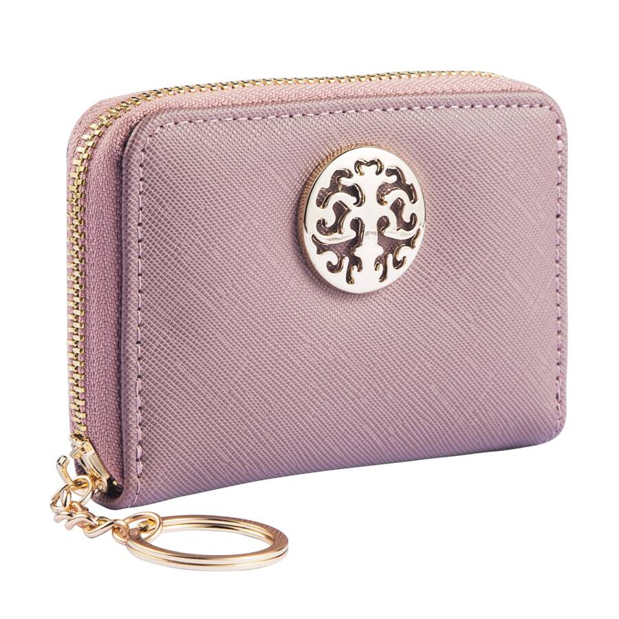 小錢包女款 迷你信用卡套卡片收納盒帶拉鍊鑰匙扣超輕便攜,信用卡、身份證專用白領、女性、女士假期、週年紀念、生日禮物、配件、禮品 - 粉色 - 查看 1