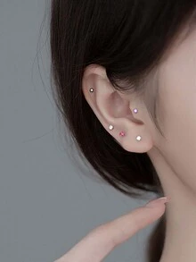 1對的時尚和精美S925純銀迷你方晶鋯石耳釘,鍍金,合適的適用於日常穿著