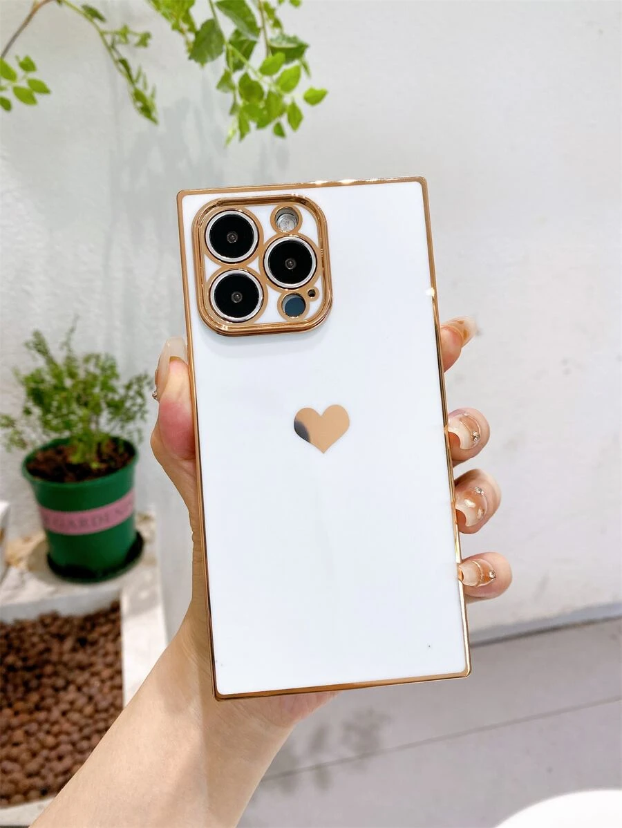 电镀心形手机壳，防摔、防汗、防指纹、耐磨、不褪色，兼容 17 Pro Max/17 Pro/17 Air/17/16 Pro Max/16 Plus/16/15 Pro Max/15 Pro/15/14 Pro Max/14 Pro/14/13/12/11