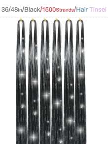 6Pcs 1500Strands Black Hair Tinsel Kit, Fairy Hair Glitter Hair Extensions,Sparkling Shiny Hair Tinsel Tensile Hair Extensions For Women Girls - Black - View 2