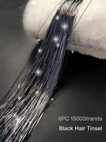 6Pcs 1500Strands Black Hair Tinsel Kit, Fairy Hair Glitter Hair Extensions,Sparkling Shiny Hair Tinsel Tensile Hair Extensions For Women Girls - Black - View 4