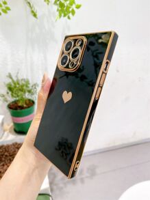 Ốp điện thoại hình trái tim mạ điện, chống rơi, chống mồ hôi, chống bám vân tay, chống mài mòn, không phai màu, tương thích với iPhone 17 Pro Max/17 Pro/17 Air/17/16 Pro Max/16 Plus/16/15 Pro Max/15 Pro/15/14 Pro Max/14 Pro/14/13/12/11 - màu đen - Xem 4