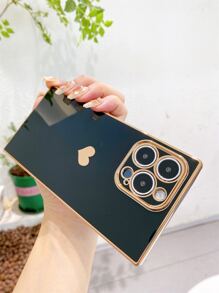 Ốp điện thoại hình trái tim mạ điện, chống rơi, chống mồ hôi, chống bám vân tay, chống mài mòn, không phai màu, tương thích với iPhone 17 Pro Max/17 Pro/17 Air/17/16 Pro Max/16 Plus/16/15 Pro Max/15 Pro/15/14 Pro Max/14 Pro/14/13/12/11 - màu đen - Xem 7