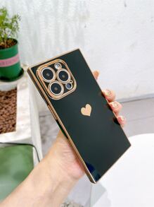 Ốp điện thoại hình trái tim mạ điện, chống rơi, chống mồ hôi, chống bám vân tay, chống mài mòn, không phai màu, tương thích với iPhone 17 Pro Max/17 Pro/17 Air/17/16 Pro Max/16 Plus/16/15 Pro Max/15 Pro/15/14 Pro Max/14 Pro/14/13/12/11 - màu đen - Xem 3