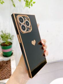 Ốp điện thoại hình trái tim mạ điện, chống rơi, chống mồ hôi, chống bám vân tay, chống mài mòn, không phai màu, tương thích với iPhone 17 Pro Max/17 Pro/17 Air/17/16 Pro Max/16 Plus/16/15 Pro Max/15 Pro/15/14 Pro Max/14 Pro/14/13/12/11 - màu đen - Xem 5