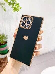 Ốp điện thoại hình trái tim mạ điện, chống rơi, chống mồ hôi, chống bám vân tay, chống mài mòn, không phai màu, tương thích với iPhone 17 Pro Max/17 Pro/17 Air/17/16 Pro Max/16 Plus/16/15 Pro Max/15 Pro/15/14 Pro Max/14 Pro/14/13/12/11 - màu đen - Xem 2