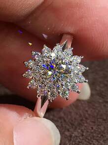 1pc Exquisite White Cubic Zirconia Sunflower Design Engagement Ring, Romantic Gift Valentines,Mom,Mother,Mother's Day,Gift