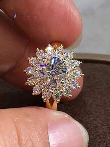 1pc Exquisite White Cubic Zirconia Sunflower Design Engagement Ring, Romantic Gift Valentines,Mom,Mother,Mother's Day,Gift