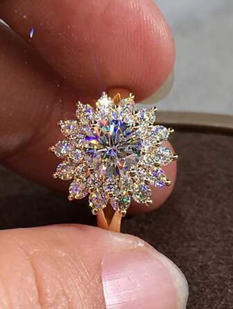 1 件精美白色方晶锆石向日葵设计订婚戒指，浪漫礼物情人节、妈妈、母亲、母亲节、礼物