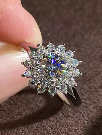 1pc Exquisite White Cubic Zirconia Sunflower Design Engagement Ring, Romantic Gift Valentines,Mom,Mother,Mother's Day,Gift