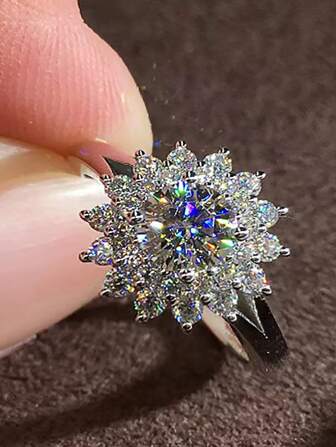 1 st Utsökt vit Cubic Zirconia solrosdesign förlovningsring, romantiska present Alla hjärtans dag, mamma, mor, mors dag, gåva