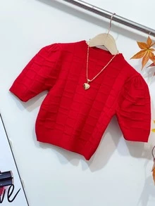 Women Knit Tops - Đỏ - Xem 3