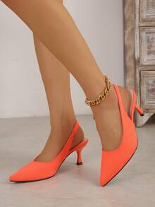 2023時尚高跟鞋,熒光燈橘色顏色,尖頭,打開跟 - 橘色 - 查看 3