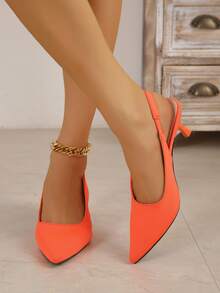 2023時尚高跟鞋,熒光燈橘色顏色,尖頭,打開跟 - 橘色 - 查看 2