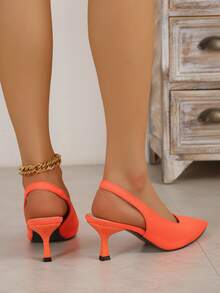 2023時尚高跟鞋,熒光燈橘色顏色,尖頭,打開跟 - 橘色 - 查看 4