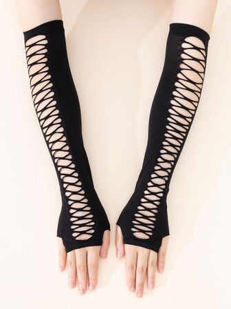 1 par de calentadores de brazo elásticos de punto negro, accesorios para fiesta