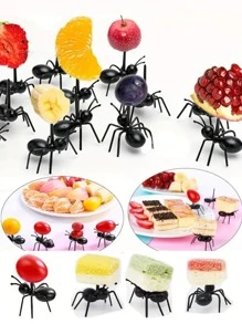 12 chiếc nĩa nhựa hình con kiến, nĩa trái cây dễ thương sáng tạo cho gia đình, nhà bếp, quà tặng Giáng sinh - màu đen - Xem 3