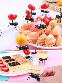 12 chiếc nĩa nhựa hình con kiến, nĩa trái cây dễ thương sáng tạo cho gia đình, nhà bếp, quà tặng Giáng sinh - màu đen - Xem 6