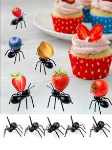 12 chiếc nĩa nhựa hình con kiến, nĩa trái cây dễ thương sáng tạo cho gia đình, nhà bếp, quà tặng Giáng sinh - màu đen - Xem 8