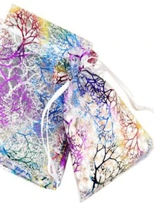 100入組隨機發貨金/銀箔星形、心形圖案，隨機顏色的10cm闊、12cm高的雪紡袋，結婚派對禮物/糖果