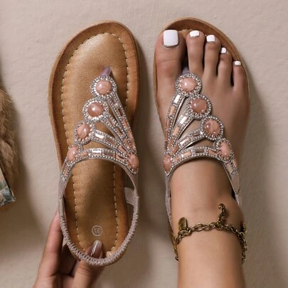Summer New European And American Sandals For Women With Elastic Bands And Flowers, Soft, Lightweight And Comfortable Flat Shoes For Women