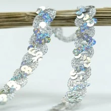 1入組3m閃閃發光S形波浪邊金屬亮絲緞帶適用於舞蹈服飾DIY手袋,帽子,窗簾 - 銀色 - 查看 1