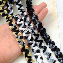 1入組3m閃閃發光S形波浪邊金屬亮絲緞帶適用於舞蹈服飾DIY手袋,帽子,窗簾 - 銀色 - 查看 5