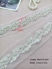 網狀編織珠鏈刺繡花邊織帶,適用於服飾配件裝飾 - 白色 - 查看 2