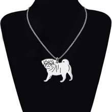 Pug Chó Vàng 18K Dây chuyền Thép không gỉ Chuỗi Vật rủ xuống Đồ trang sức Pug Món quà Đối với Pug Người yêu NỮ Cô gái - Bạc - Xem 2