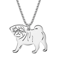 Pug Chó Vàng 18K Dây chuyền Thép không gỉ Chuỗi Vật rủ xuống Đồ trang sức Pug Món quà Đối với Pug Người yêu NỮ Cô gái - Bạc - Xem 1