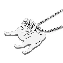 Pug Chó Vàng 18K Dây chuyền Thép không gỉ Chuỗi Vật rủ xuống Đồ trang sức Pug Món quà Đối với Pug Người yêu NỮ Cô gái - Bạc - Xem 3