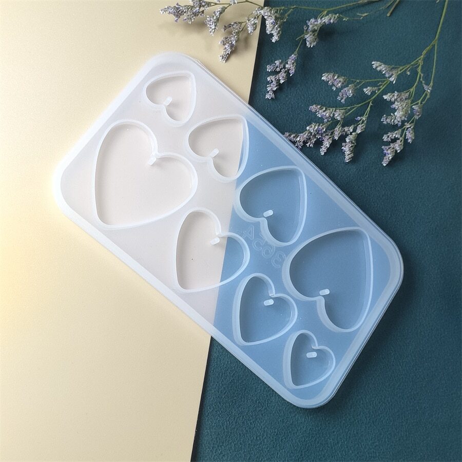 1入組幾何樣式矽膠模具DIY首飾製作,8帶心形吊墜和耳飾 - 白色 - 查看 1