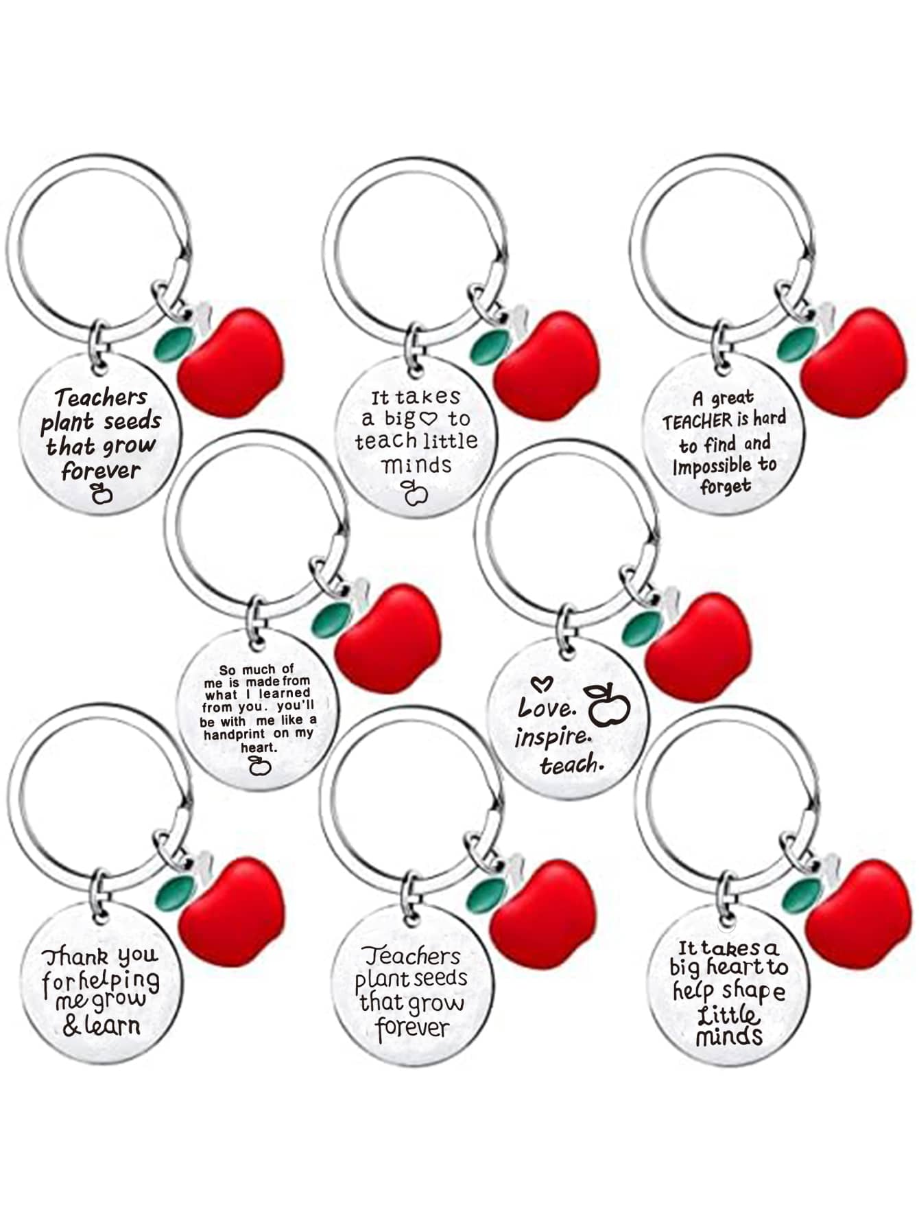 8 piezas Llavero Día del Maestro regalo de acero inoxidable de moda versátil diariamente decorativo - Plateado - Ver 1