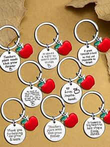 8 piezas Llavero Día del Maestro regalo de acero inoxidable de moda versátil diariamente decorativo - Plateado - Ver 3