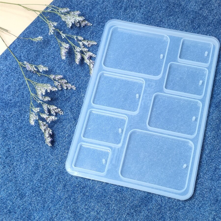 1入組幾何形狀DIY首飾吊墜矽膠模具帶8格適用於製作方形項鍊,,藝術類&工藝 - 白色 - 查看 1