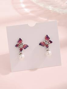 925純銀復古蝴蝶&珍珠耳環,時尚女性優雅耳墜