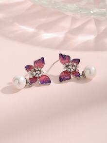 925純銀復古蝴蝶&珍珠耳環,時尚女性優雅耳墜