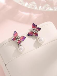925純銀復古蝴蝶&珍珠耳環,時尚女性優雅耳墜