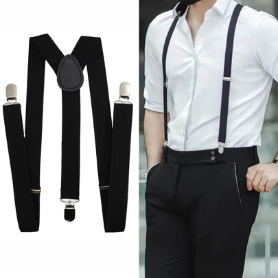 1pc Men's Black Solid Color 3-Clips Elastic Adjustable Suspenders For Daily Suit Trousers With Clips, Accessories As Boyfriend Gift Halloween For Going Out Outfit Wedding Party And For Gift Autumn-Winter Accessories Halloween Costume,Suitable For Teens, Youth,Men,Casual, Outdoor, Athletic, Vacation, Graduation Gifts, Birthday, Daily Wear