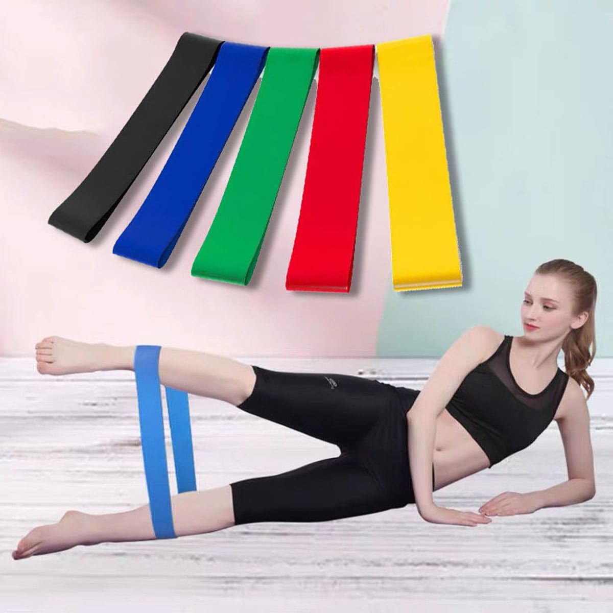 瑜伽普拉提阻力带套装健身健身房锻炼器材弹力带健身臀部热拉伸带腿部引体向上辅助带吸汗带女士物理弹力臂大腿深蹲臀部圈弹跳