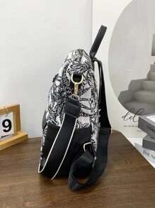 防水、輕質中號經典背包花卉圖案前拉鍊書包適合畢業生、青少年女孩、新生、大二、初中和高中學生、大學和高中，非常適合戶外、旅行和返校 - 黑與白 - 查看 3