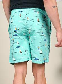 Bermuda Masculina Short Praia Estampado sem Ilhós e com Ajuste em Cordão - Multicolorido - Visão 5