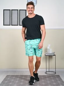 Bermuda Masculina Short Praia Estampado sem Ilhós e com Ajuste em Cordão - Multicolorido - Visão 1